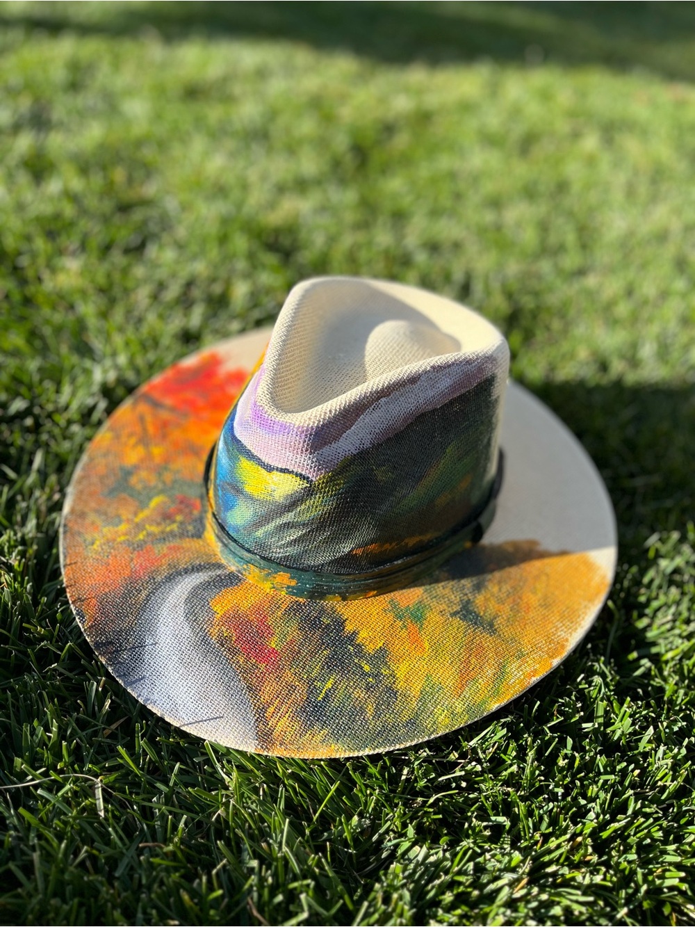 Hand-Painted Wide Brim Canvas Hat - Multicolor, Fall in Colorado 🍂🏔️